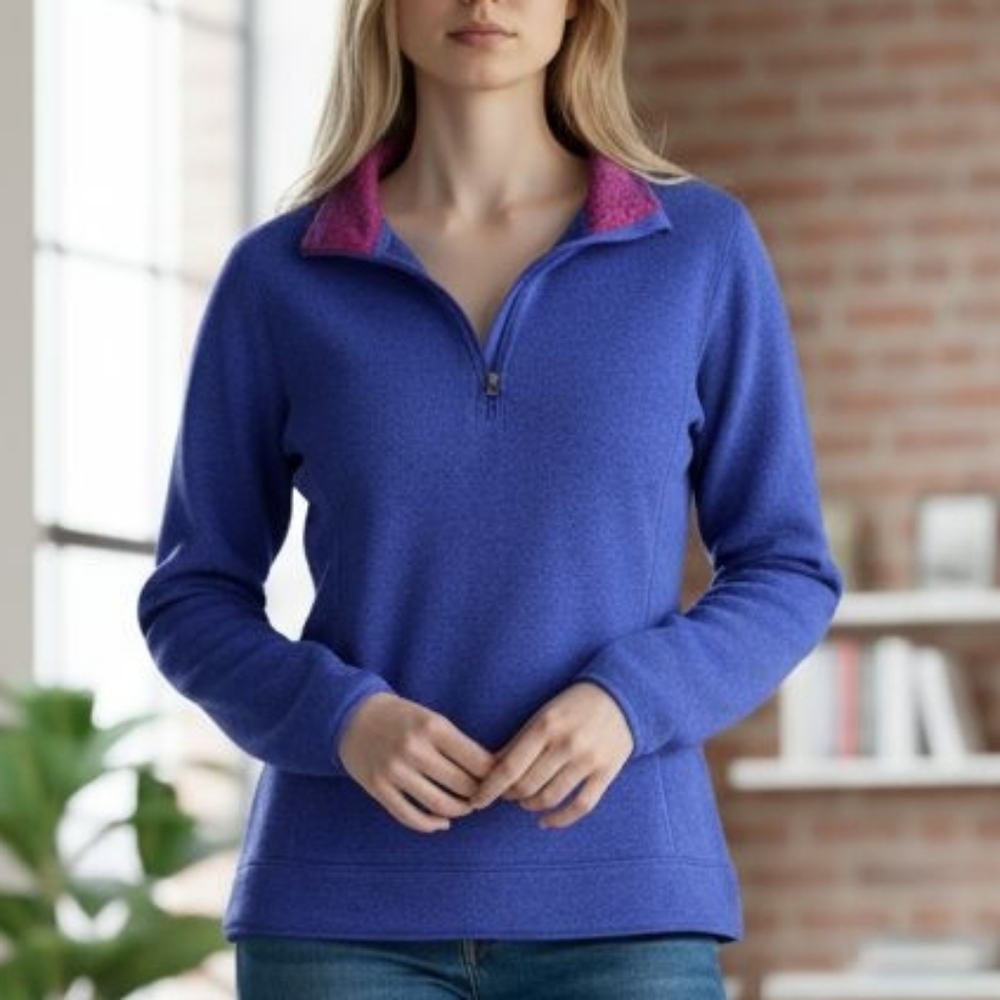 Eddie Bauer Women's Blue Pullover Sweatshirt Jacket 1/2 Zip Collar Fleece Lined